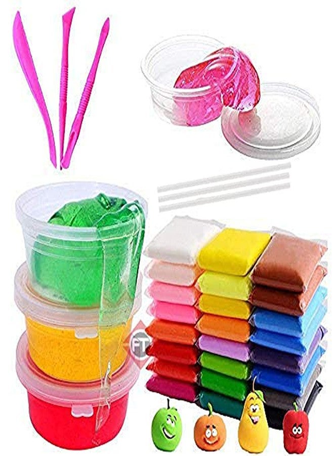 Firstly T Combo 12pcs Clay (1 Sets of 12 Colors)+3 Slime+1 Pot+ Straws+Tools Free Stickers Craft Kit Set for Girls and Boys with Art Craft Supplies for Kids Ages 8-10, Age 9-12, Age 12-16 Old - Image 1